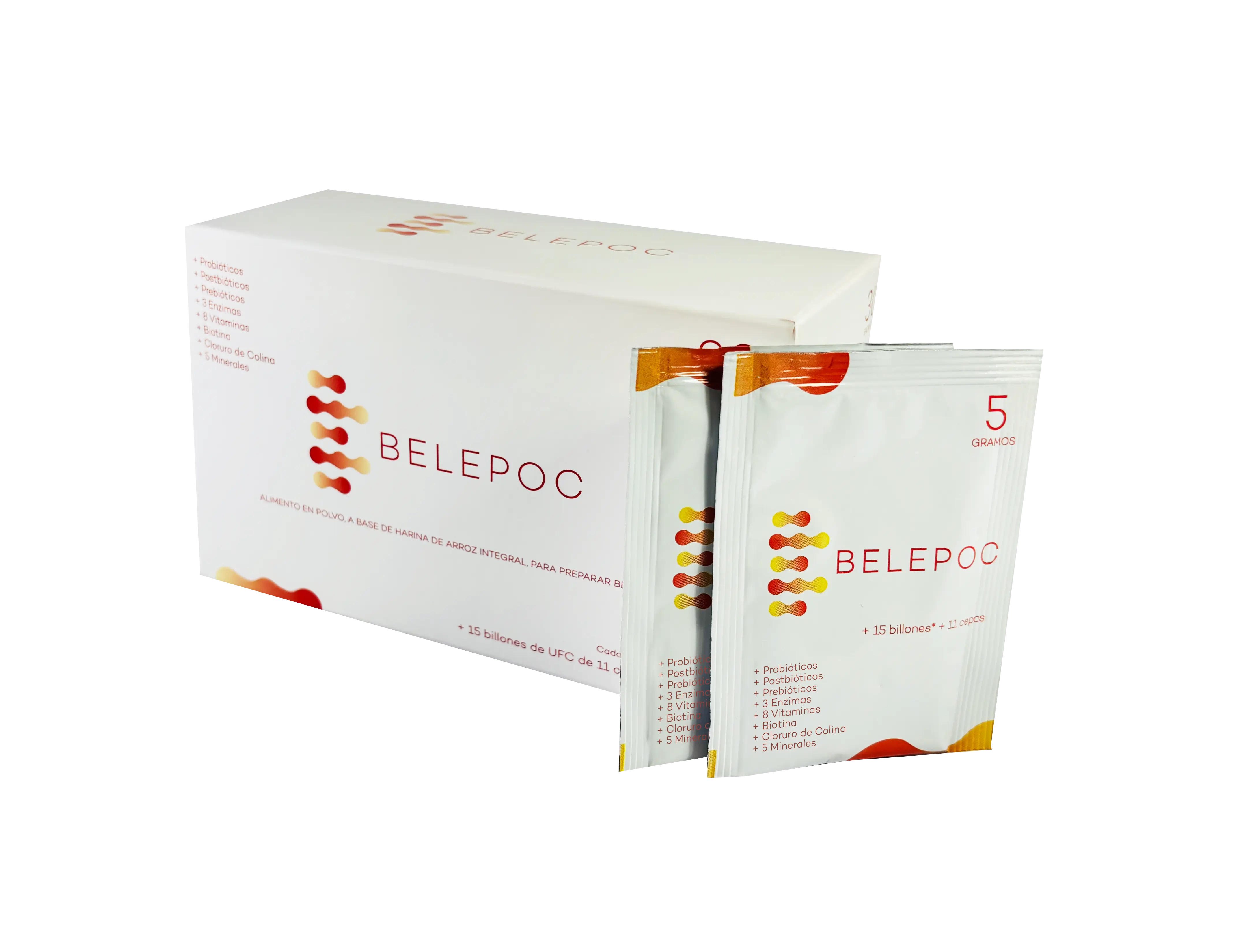 Caja y sachets de Belepoc sobre fondo blanco